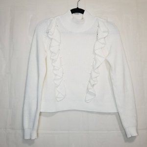525 America Ruffle front sweater ivory size S pullover mock neck short cotton
